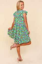 Frilled Mock Neck Flutter Sleeve Floral Dress Haptics
